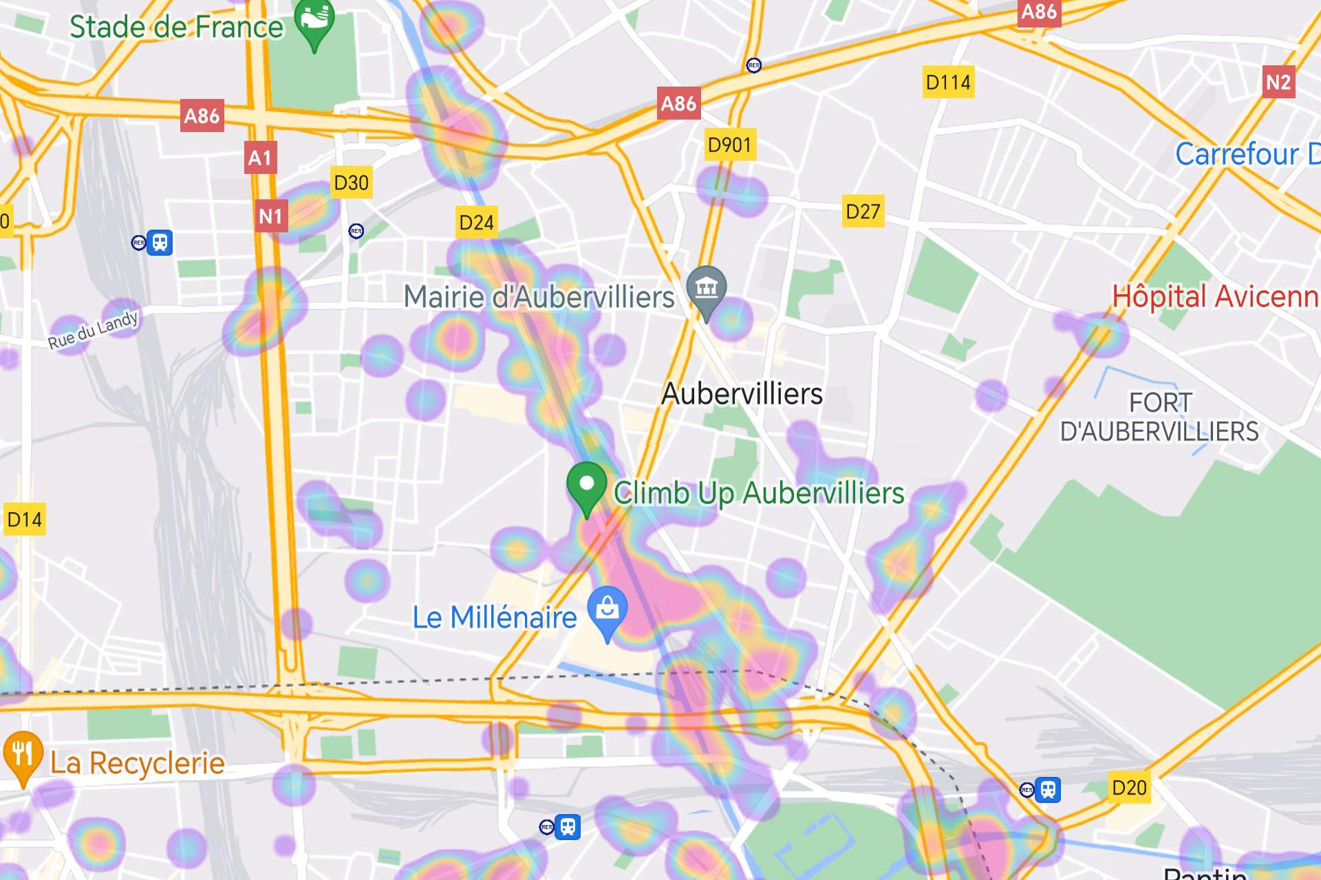 Heatmap photos sur Aubervilliers fevrier 2018 - mars 2023