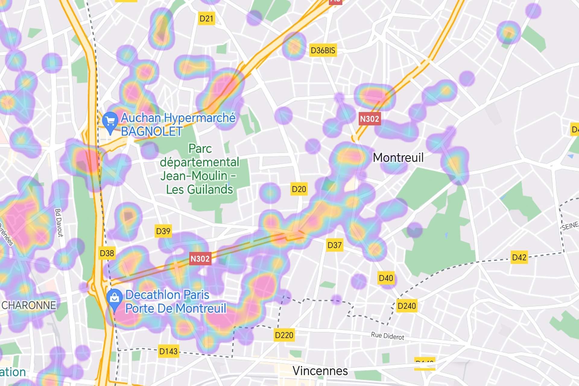 Heatmap photos sur Montreuil fevrier 2018 - mars 2023