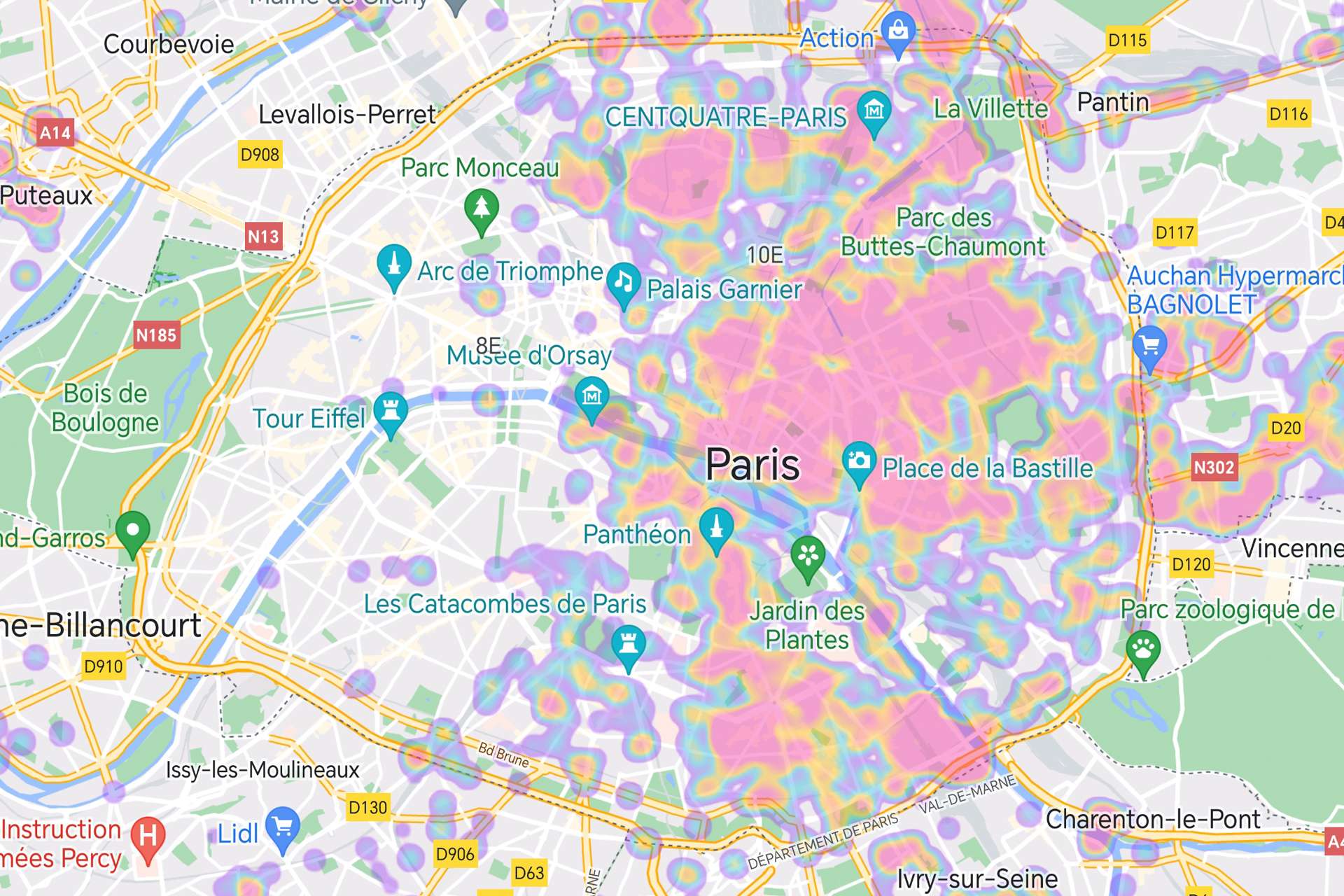 Heatmap photos sur Paris fevrier 2018 - mars 2023