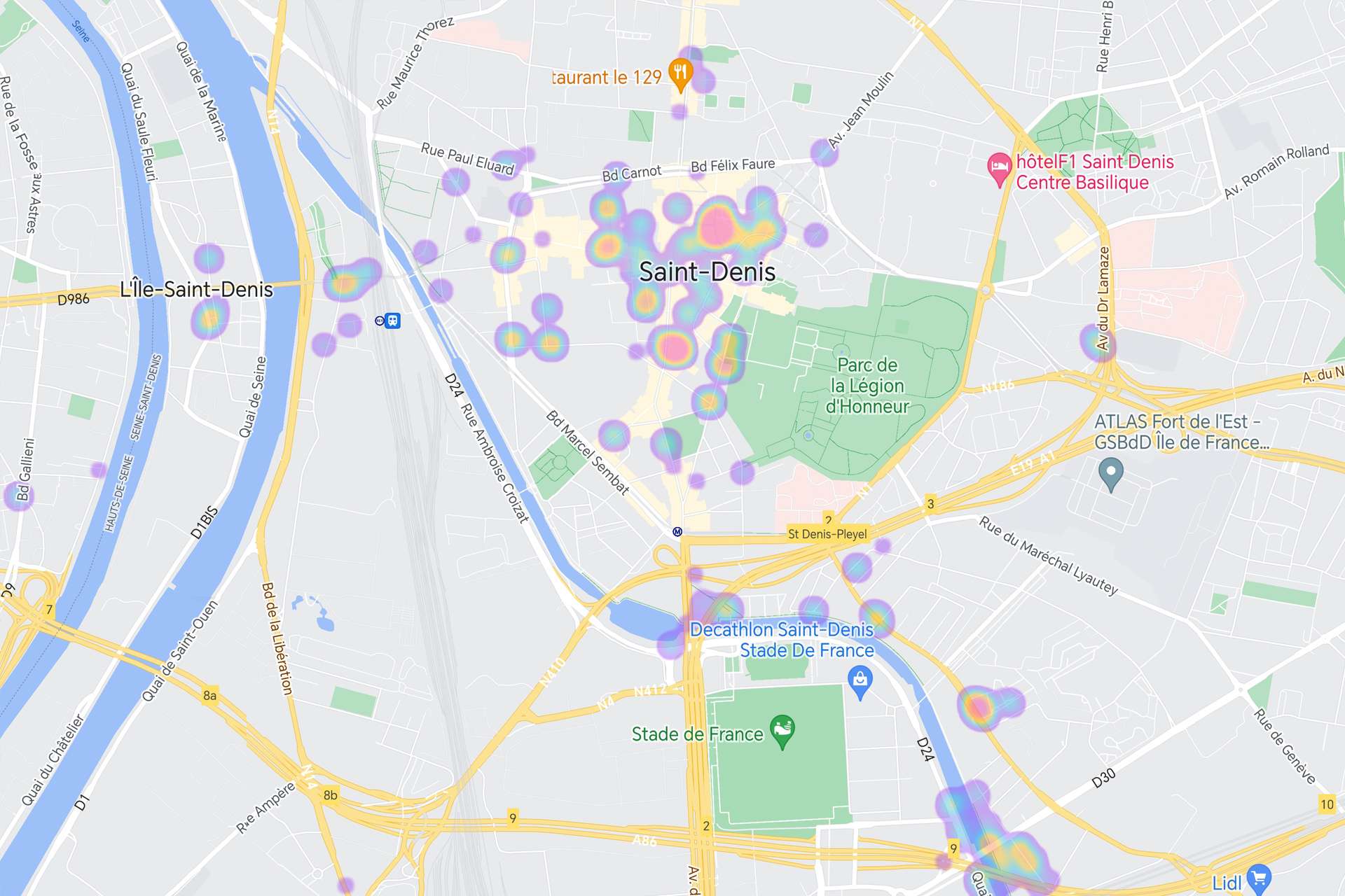 Heatmap photos sur Saint-Denis fevrier 2018 - mars 2023