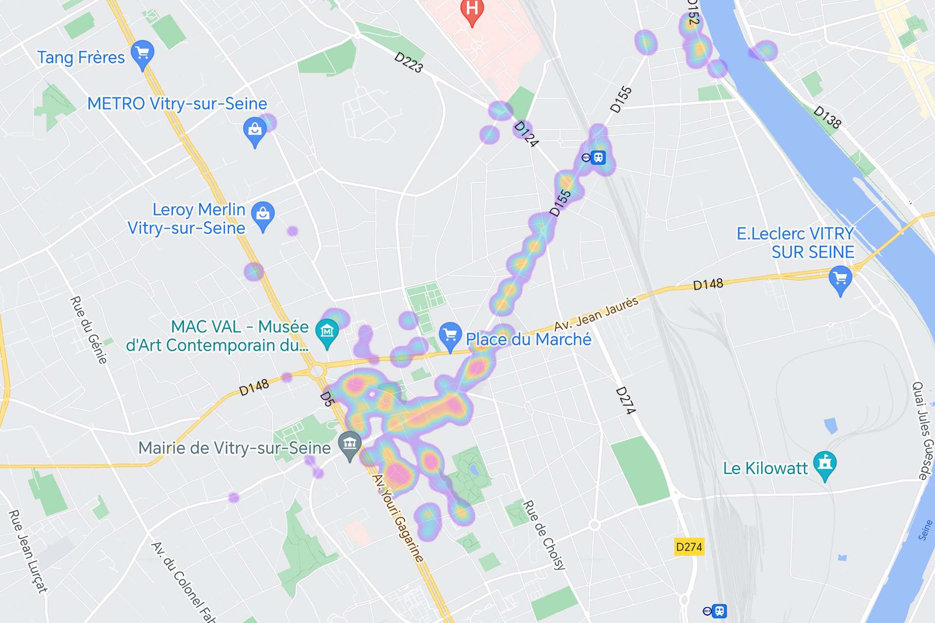 Heatmap photos sur Vitry sur Seine fevrier 2018 - mars 2023